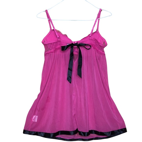 Tart noir intimate lingerie Babydoll Pink with black bow Med - Picture 6 of 7